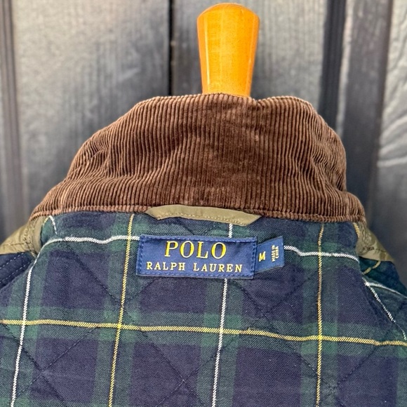 Polo Ralph Lauren Quilted Gilet Vest Olive Army Green Mens Brown Buckle Strap M - Picture 7 of 8